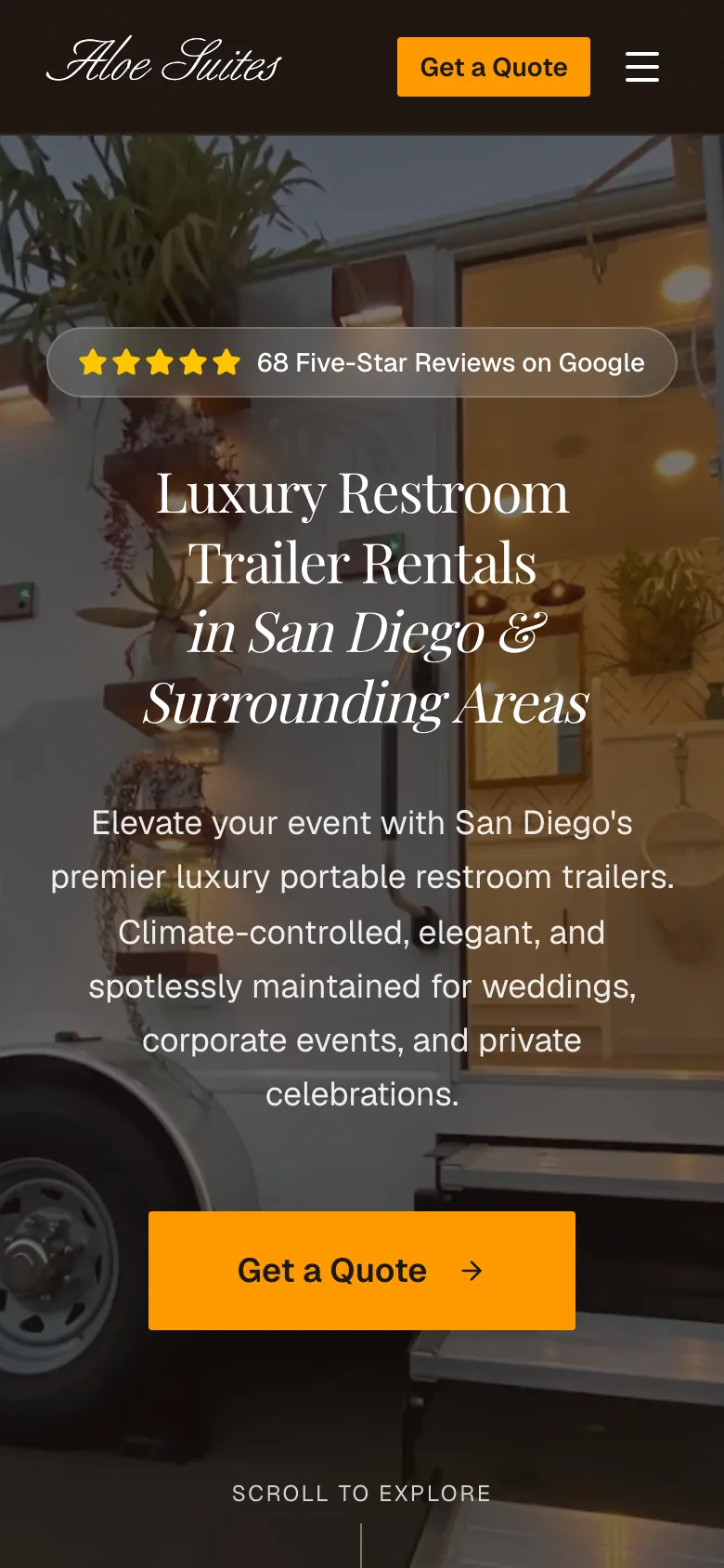 Aloe Suites — luxury restroom trailer rental site we built
