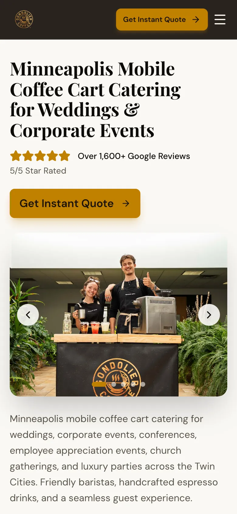 Gondolier Coffee — mobile coffee cart catering site we built