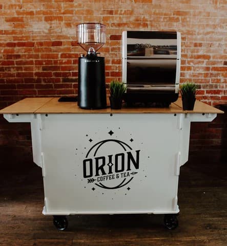 The Orion Coffee & Tea cart set up for a catering event